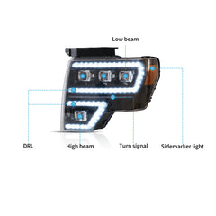 VLAND LED Matrix Projector Headlights For Ford F150 2009-2014