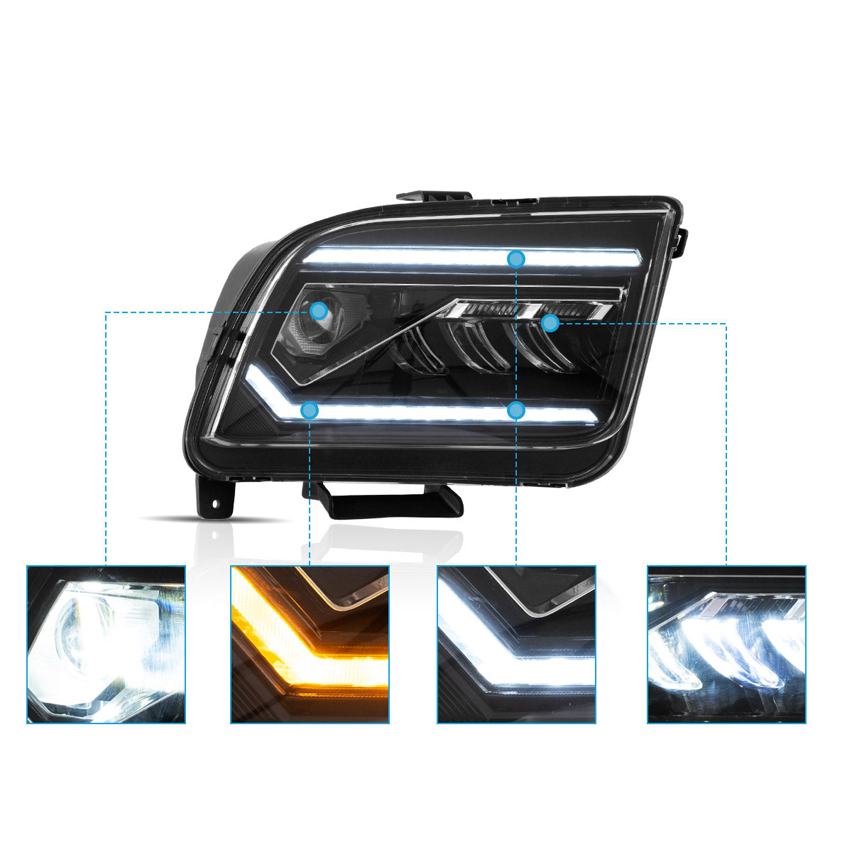 VLAND LED Dual Beam Headlights For Ford Mustang 2005-2009 VLAND™