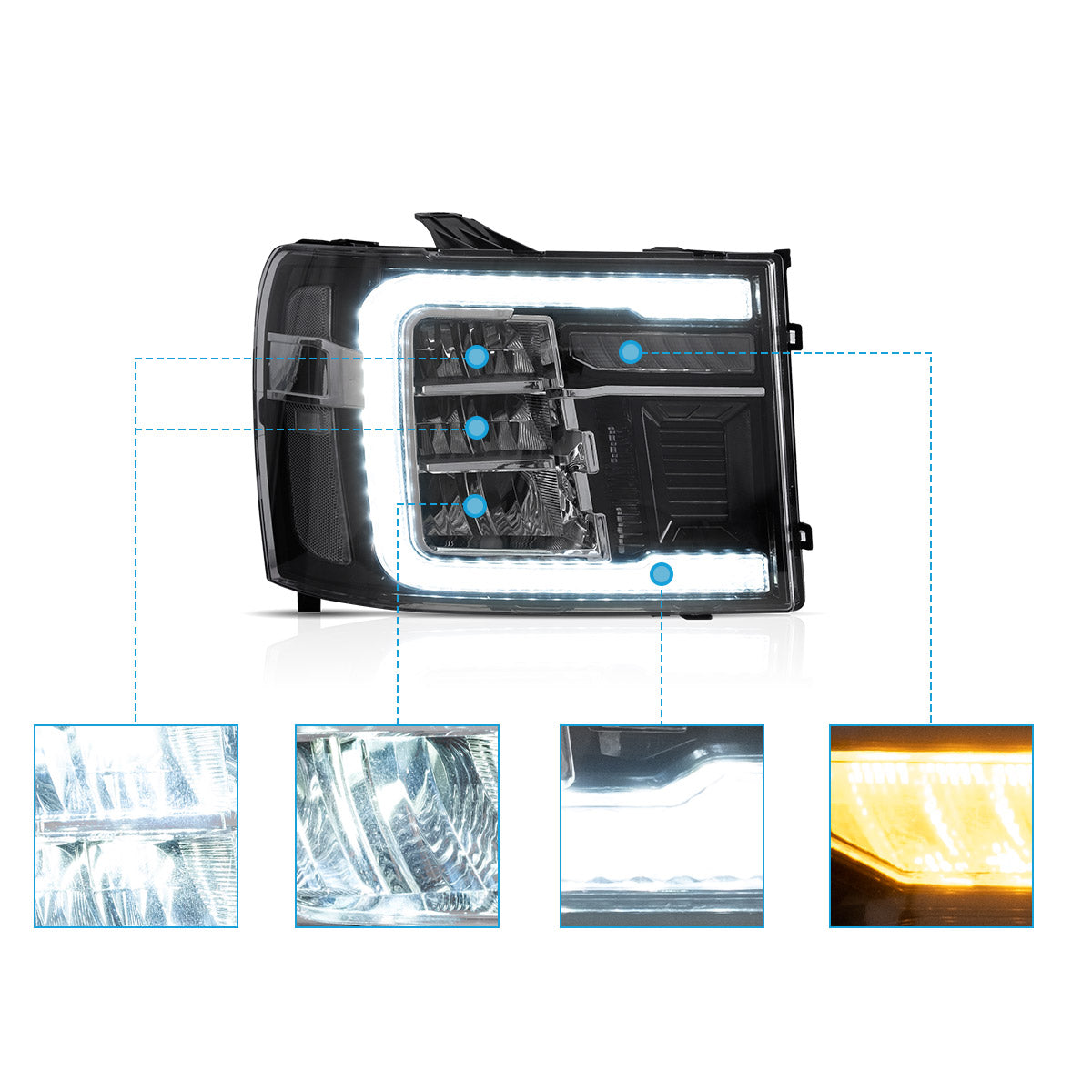 VLAND LED Reflection Bowl Headlights For 2007-2013 GMC Sierra 1500 2500HD 3500HD VLAND™