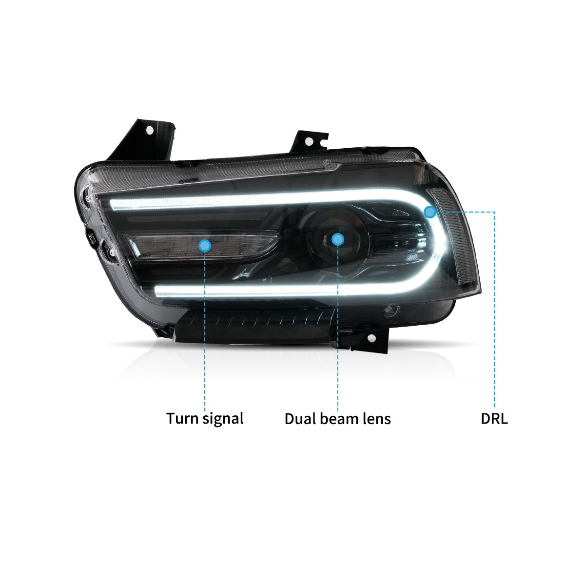VLAND LED Headlights For Dodge Charger 2011-2014 RGB Style