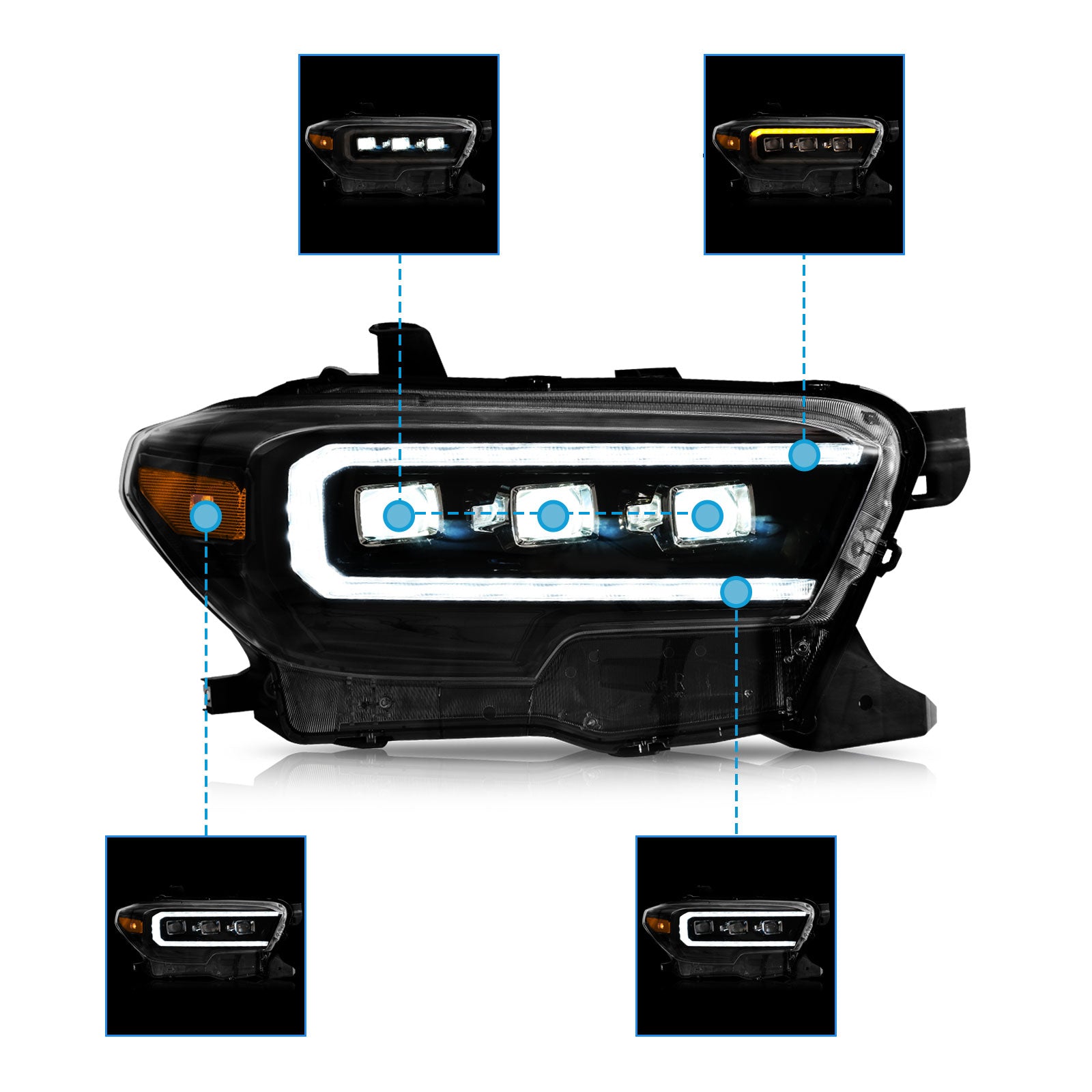 VLAND LED Matrix Projector Headlights For 2016-2023 Toyota Tacoma