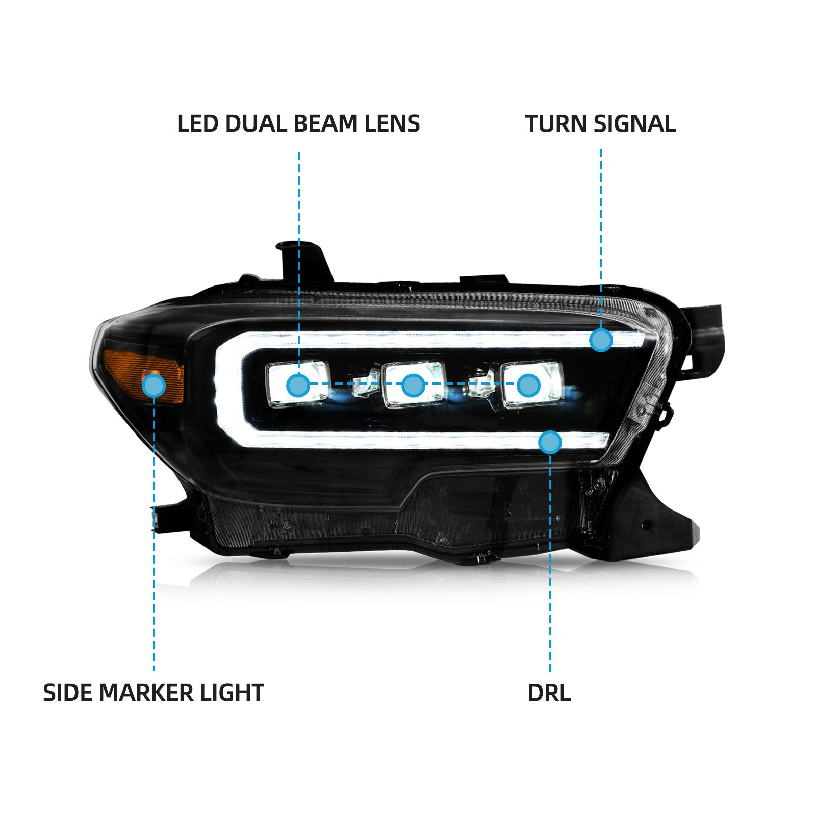 VLAND LED Matrix Projector Headlights For 2016-2023 Toyota Tacoma