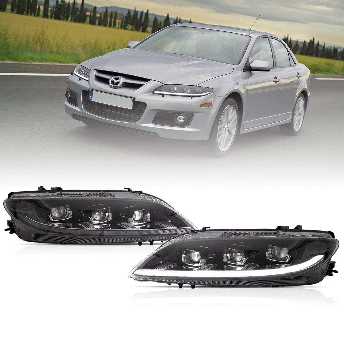 VLAND Full LED Headlights For 2002-2008 Mazda 6