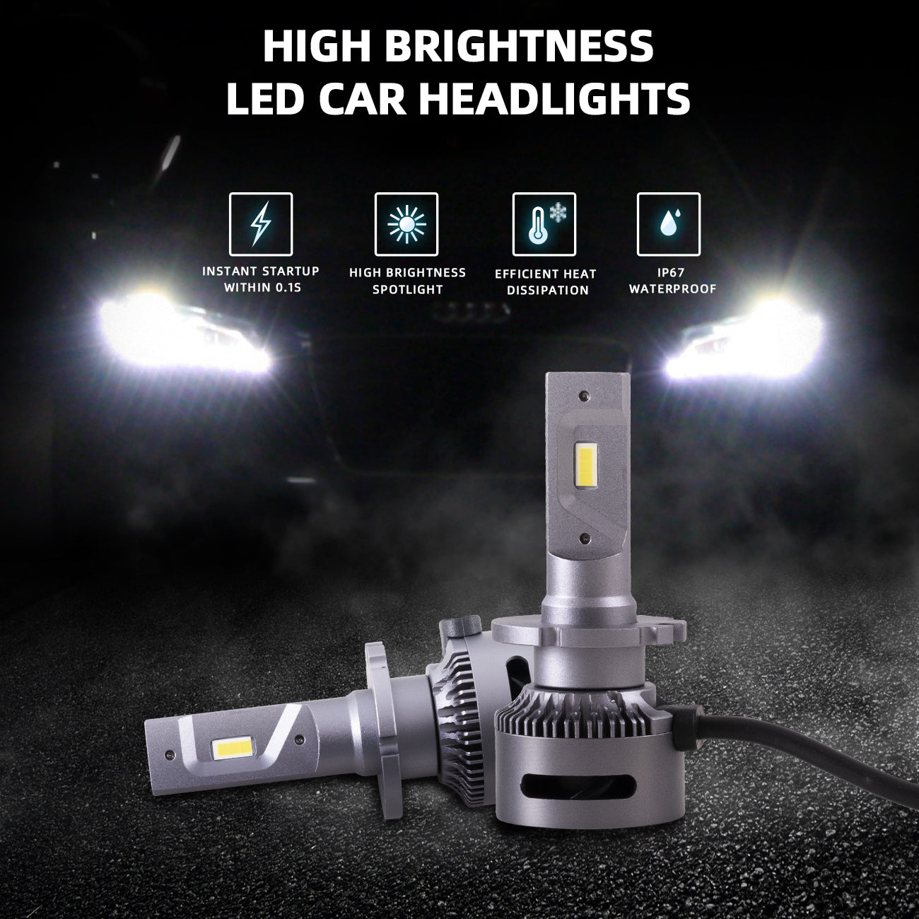 VLAND 2PCs D2S/H7/9005 LED Headlight Bulbs 35W 6000K Super Bright