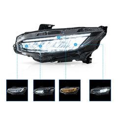 VLAND LED Reflection Bowl Headlights For 2016-2021 Honda Civic Australia