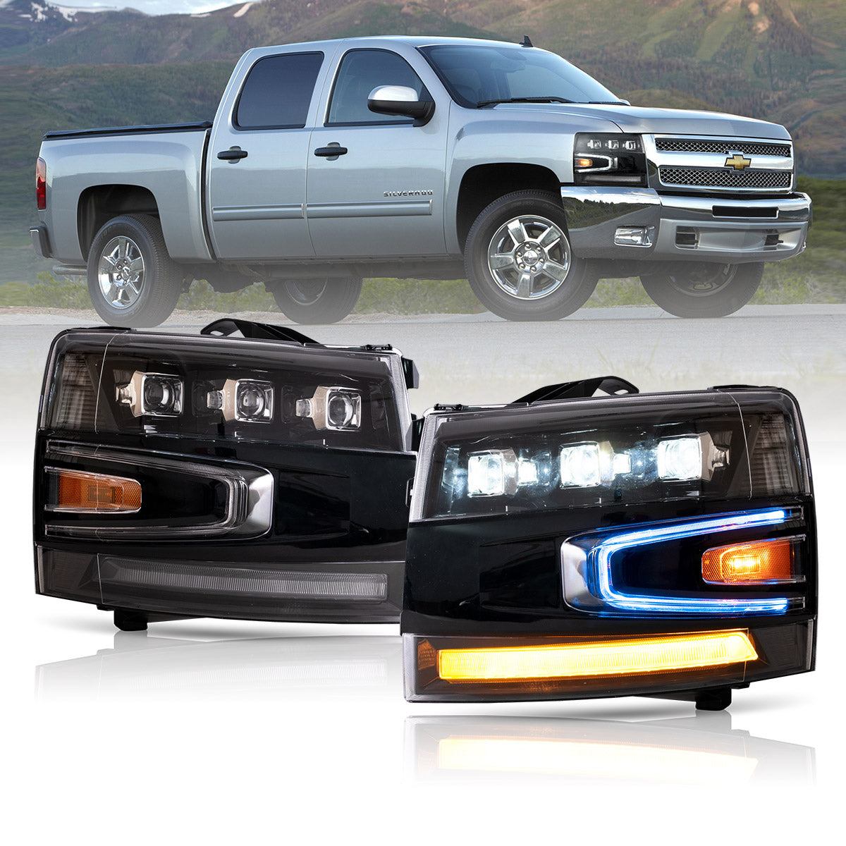 VLAND LED Headlights For 2007-2013 Chevrolet Silverado 1500 2500HD 3500HD