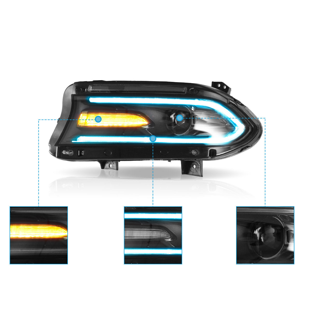 VLAND LED Headlights For 2015-2023 Dodge Charger RGB Style