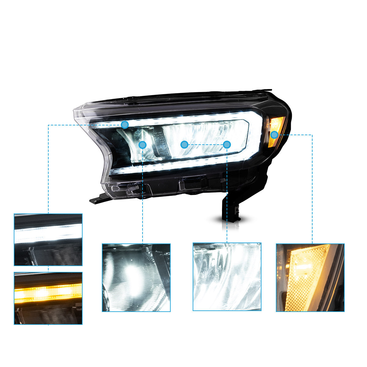 VLAND LED Reflection Bowl Headlights For 2016-2022 PX Ford Ranger Australia