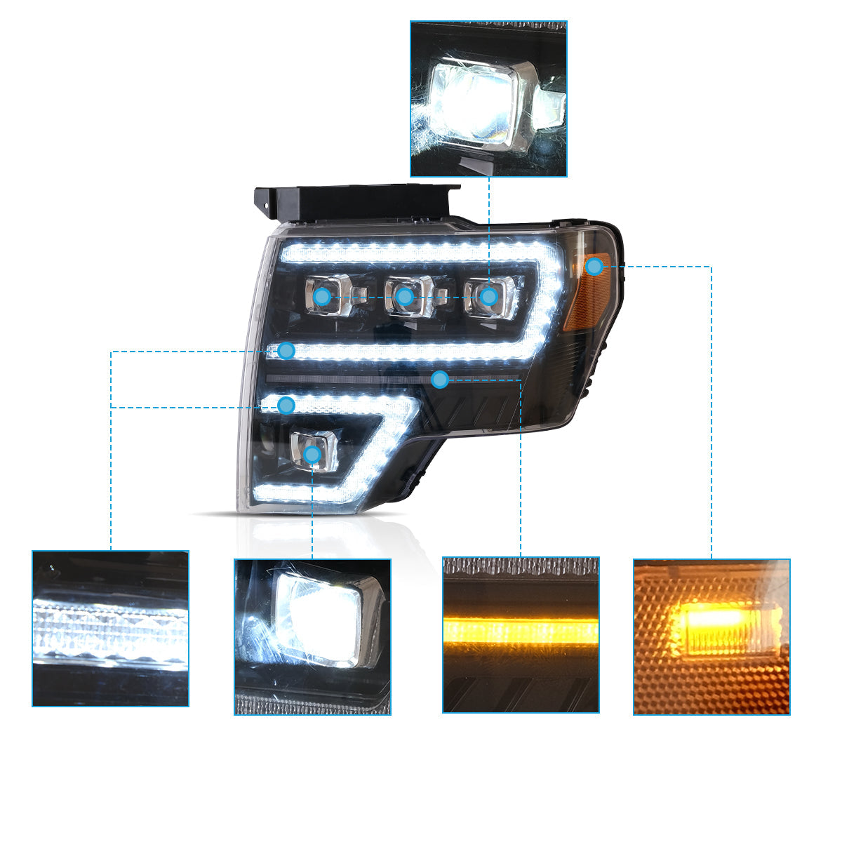 VLAND LED Matrix Projector Headlights For Ford F150 2009-2014
