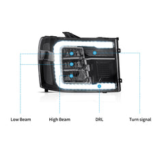 VLAND LED Reflection Bowl Headlights For 2007-2013 GMC Sierra 1500 2500HD 3500HD