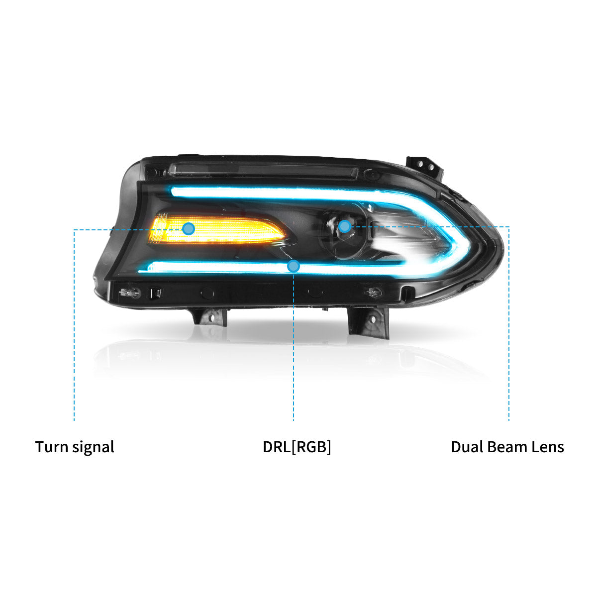 VLAND LED Headlights For 2015-2023 Dodge Charger RGB Style