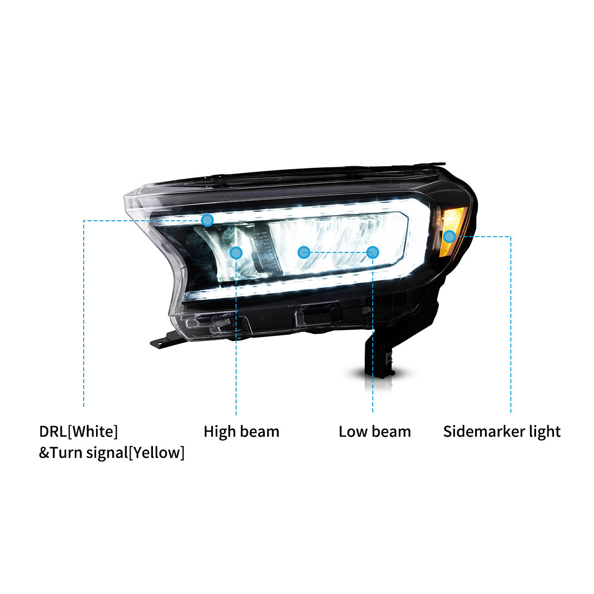 VLAND LED Reflection Bowl Headlights For 2016-2022 PX Ford Ranger Australia