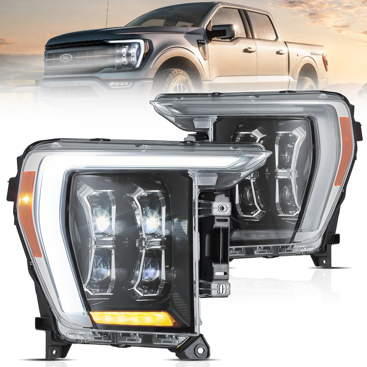 VLAND Full LED Matrix Headlights For 2021-2024 Ford F150