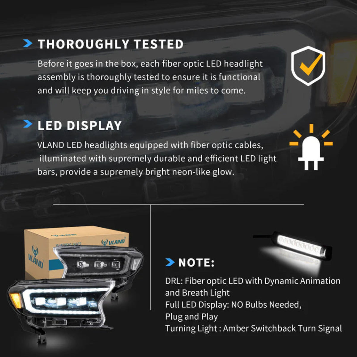 VLAND LED Matrix Headlights for 2016-2022 Ford Ranger PX Australia