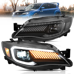 VLAND LED headlights for Subaru WRX 2008-2014 — black housing with DRL bar