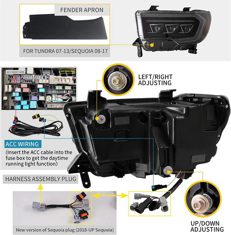 VLAND LED Matrix Headlights For 2007-2013 Toyota Tundra and 2008-2020 Toyota Sequoia